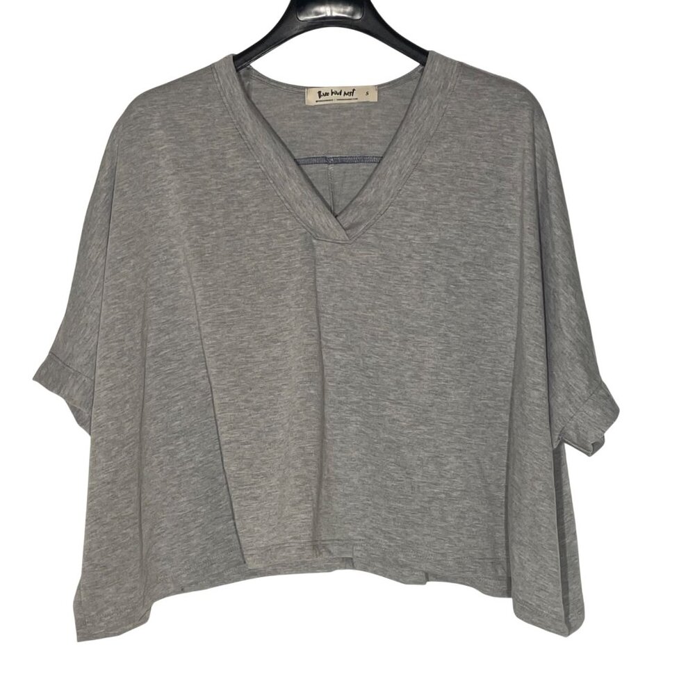 Three Bird Nest Heather Gray V-Neck Boxy Top